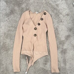 River Island Beige Button-Detail Bodysuit